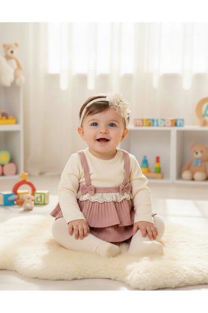 Pamuklu Nakışlı Şık Kız Bebek Body Elbise