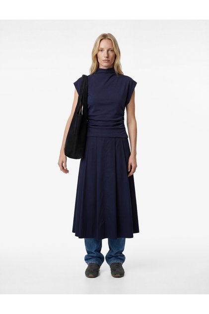 Cotton Draped Cap Sleeve High Neck T-Shirt