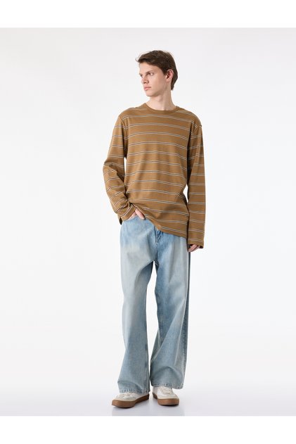 Regular Fit Cotton Striped Long Sleeve Crew Neck T-Shirt