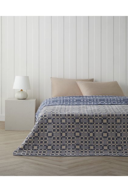 Echo Plaid Cotton Double Blanket 200X220 cm Blue