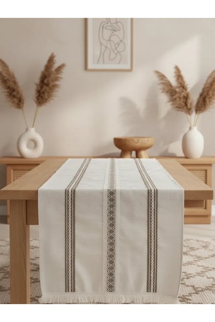 Linen Top 3 Lace Tassel Runner (50 x150)