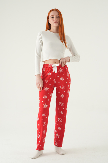 4531 Pantaloni de pijama cu model de zăpadă, roșii