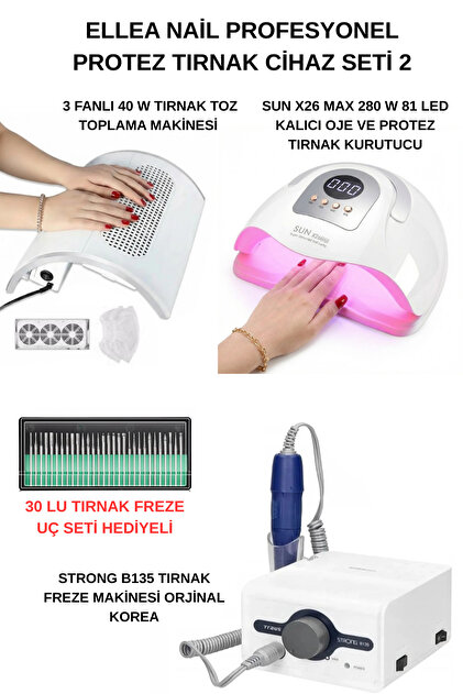 t  19点box セット Strong Protez Tırnak Cihaz Seti B135 Freze Cihazı & 3 Motorlu