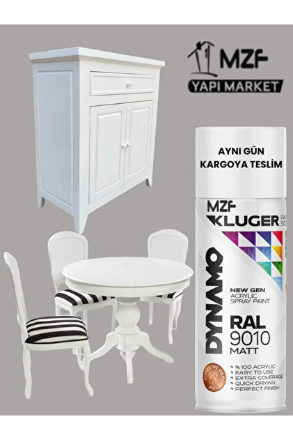 KLUGER YENİ NESİL AKRİLİK DÖNÜŞÜM SPREY BOYA 400 ML MERMER-CAM-PLASTİK-HAM AHŞAP-DUVAR MAT BEYAZ