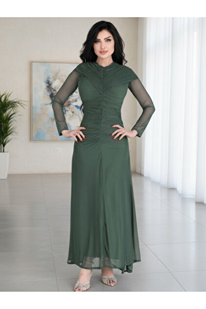 knee length dresses for ladies Lila Emerald Green Mesh Frill Detail Lined Dress – House Of Haniya main image 1