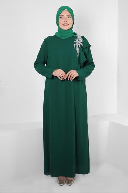 SHOULDER STONE AND BEAD EMBROIDERED CREPE DRESS 20394