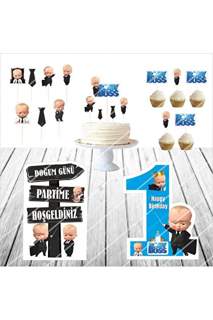 Patron Baby 1 Year Old Birthday Mockup / Cake Decoration Set