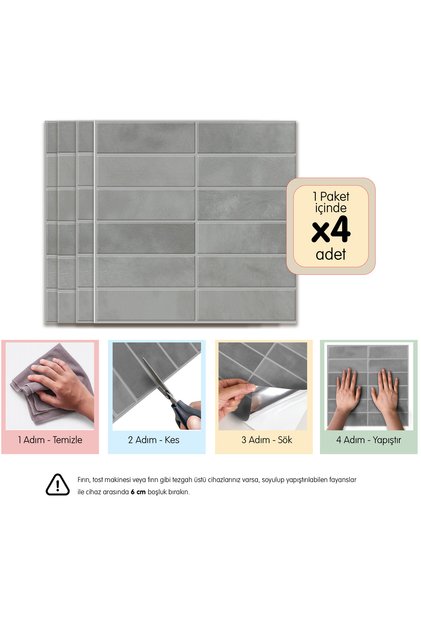 3d Kendinden Yapışkanlı Duvar Karosu 30,5 cm x 30,5 cm (4 ADET) 0,371 m²