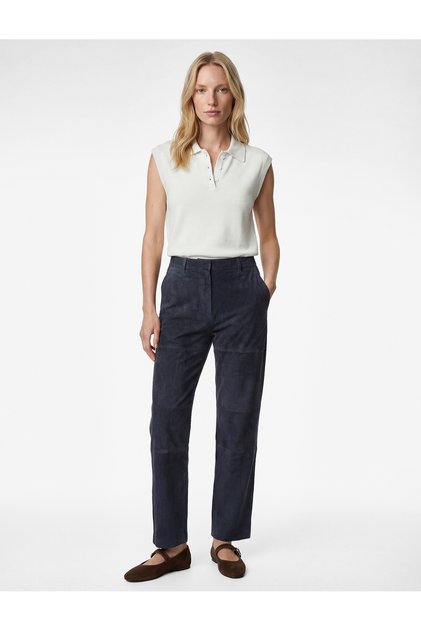 Sleeveless Buttoned Polo Neck Knitwear Blouse