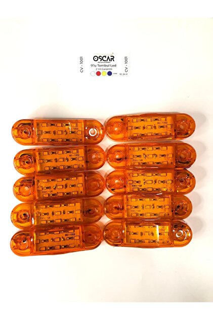 9 Ledli Tombul Parmak SANEL TİP ARKASI KAPAKLI Turuncu 12v-24v Dekoratif Lamba 10 Adet