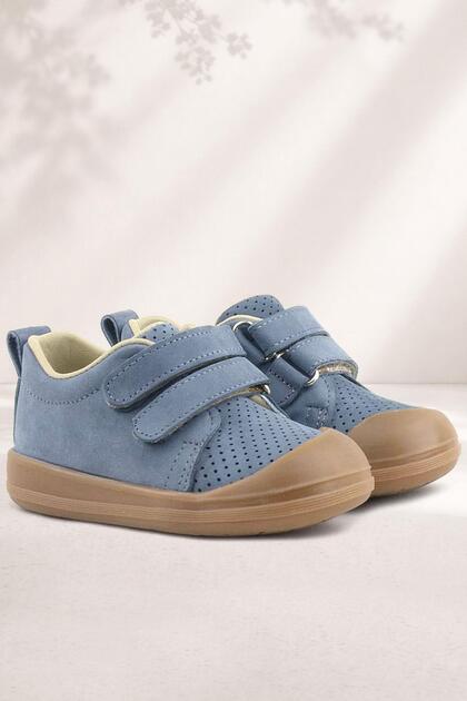 Sonic Genuine Leather Gray Velcro Anatomical Baby Sneakers Sneakers