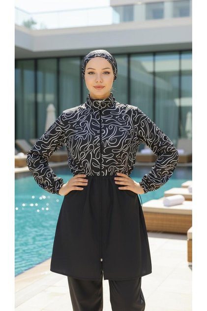 Full Coverage Eye-Catching Beachwear Swim Hijab Swimsuit with Elastic Adjustable Waistband and Gift Bag