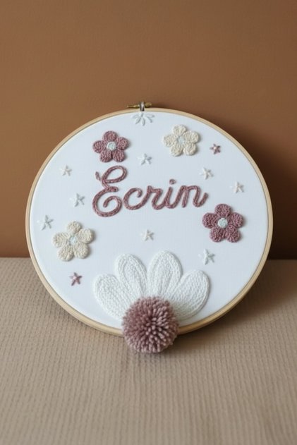 Bebek kapı süsü, hastane kapı süsü, 25 cm, punch nakışlı, isimli kapı süsü hediyelik