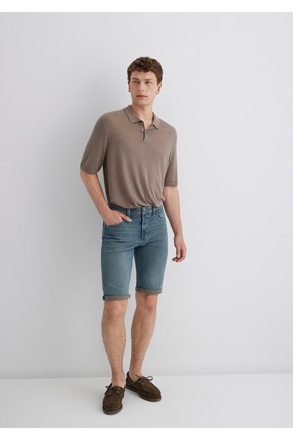 Nicholas Mavi Premium Vintage Puslu Indigo Jean Şort 0416089816