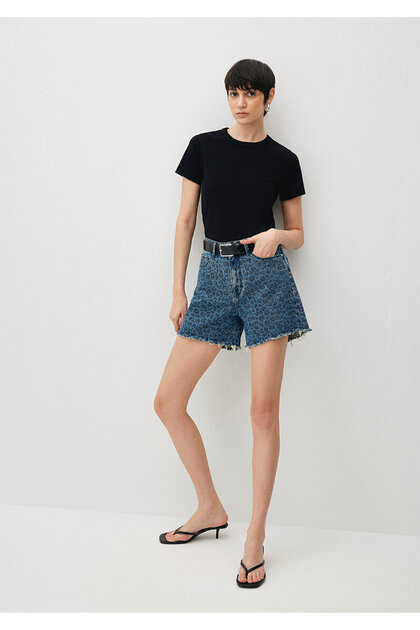 Millie 90s Indigo Leopar Desenli Jean Şort 1458988290