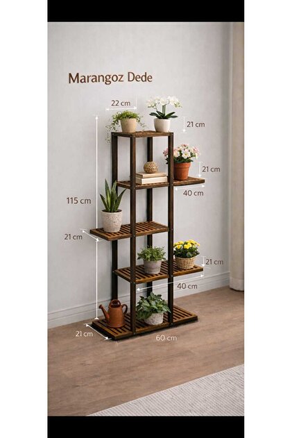 MarangozDede MARANGOZ DEDE 115 CM BOYUNDA 5 RAFLI ÇİÇEKLİK