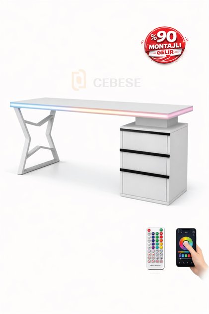 Bilgisayar Masası + RGB LED 170×77×65 cm – Kumandalı ve Telefon Kontrollü