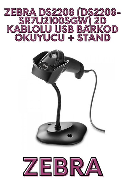 DS2208 (DS2208-SR7U2100SGW) 2D KABLOLU USB BARKOD OKUYUCU + STAND