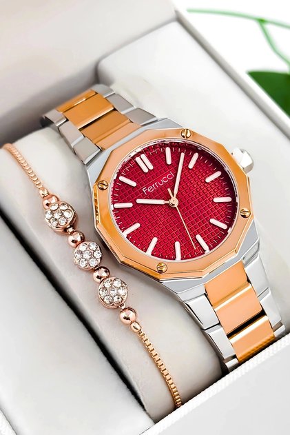Steel Cord & Case Women Wrist Watch, 3Atm Water Resistant Silver-Rose-Red Sdfer175