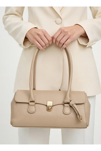 Women's Ecru Hand and Shoulder Bag Soft Faux Leather, High Quality Workmanship Stylish Design