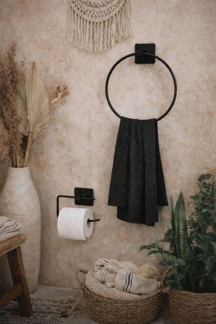Adhesive Round Towel Holder Towel Rack and Toilet Paper Holder Practical Bathroom Set of 2