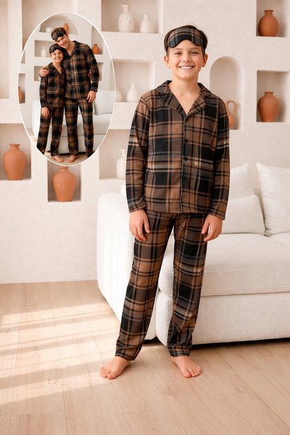 Boy's Cotton Buttoned Sleep Band Transitional Pajama Set