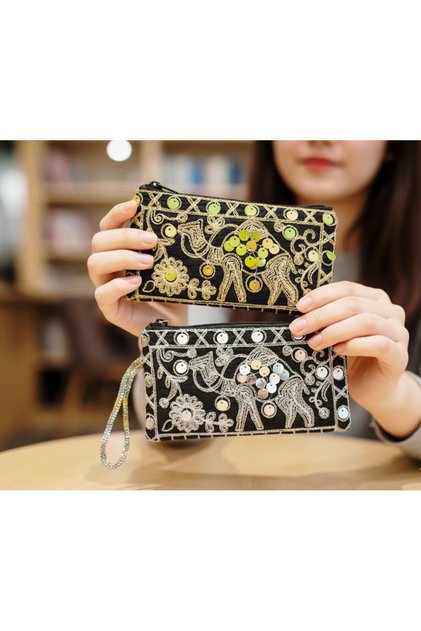 Indian Ethnic Embroidered Wristlet 2 Pcs Set pouch