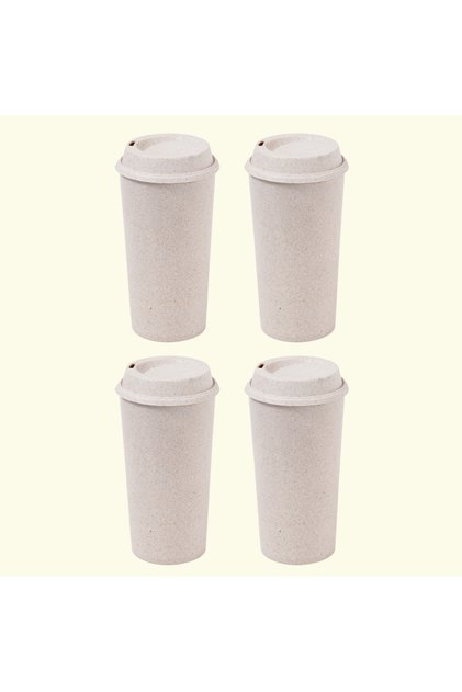 Earth Friendly Sipper Mug with Lid | Made with Rice Husk | Microwave Safe | 475 ml | Set of 4