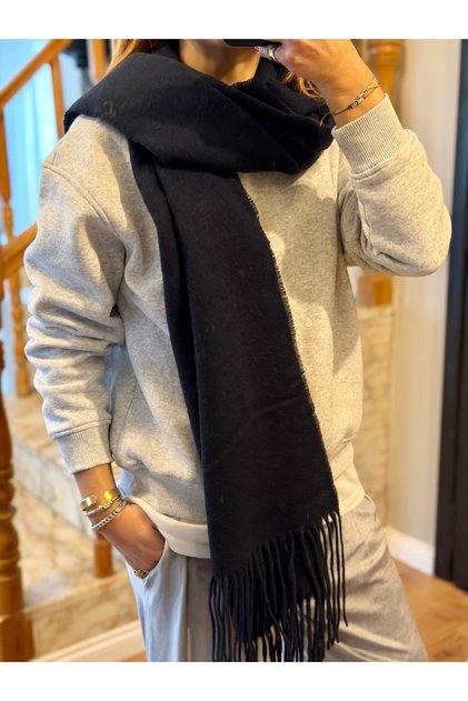 Navy Blue Wool Knitwear Scarf Shoulder Shawl Women's Clothing Accessory