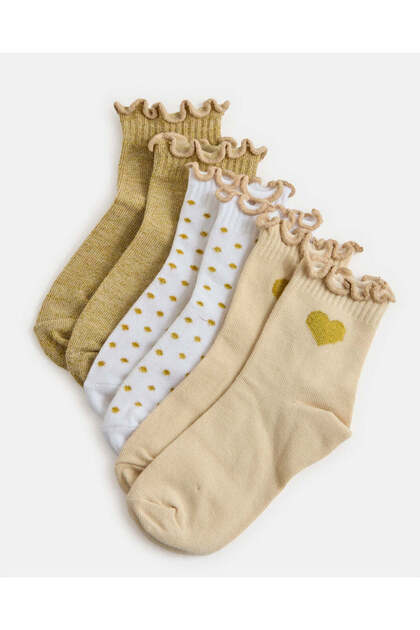 Girls Assorted Crew Socks With Frilled Hem Set (3 Pairs)