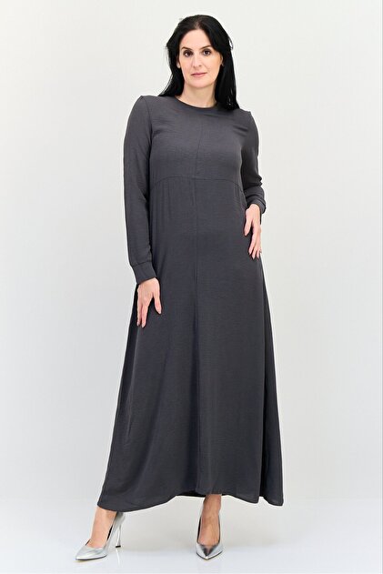 Ulyashova Women Textured Maxi Dress, Dark Grey- Trendyol