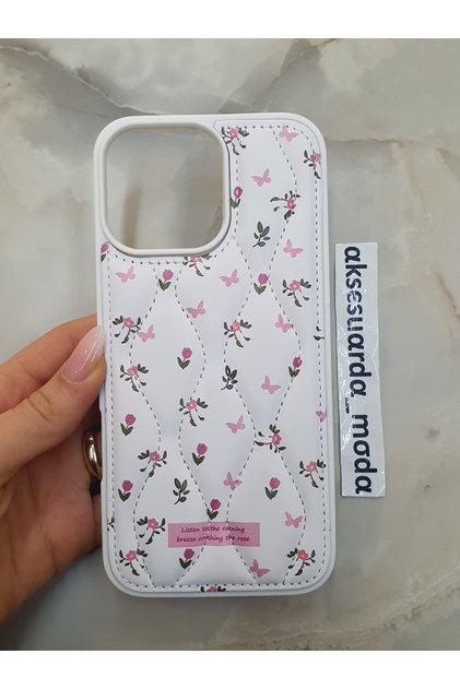 iPhone 14 Pro Max Compatible Quilted Floral Pattern Special Boxed Puff Case