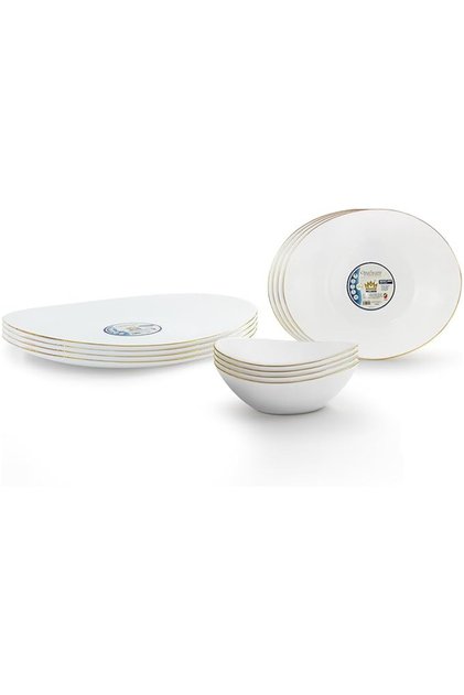 Dinnerware 12 Pcs Set Gold line Opal Glassware Microwave safe, Dishwasher safe