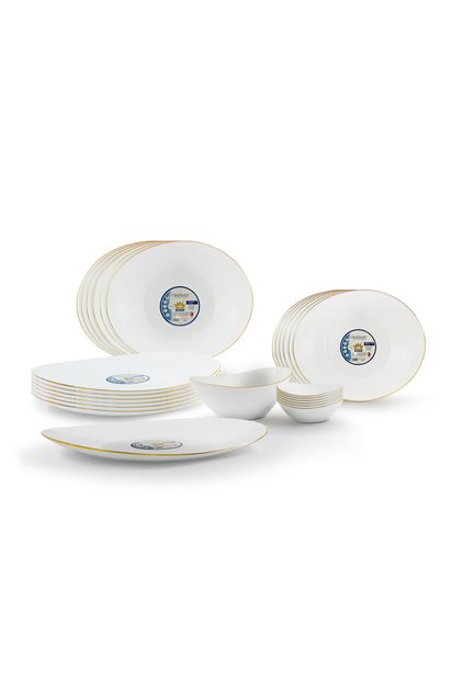 Dinnerware 26 Pcs Set Gold line Opal Glassware Microwave safe, Dishawasher safe