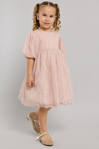 Embellished Fit & Flare Dress With Crew Neck And Balloon Sleeves