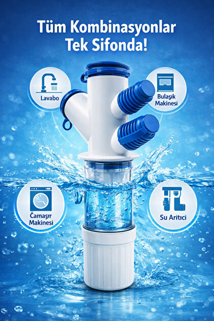 Mutfak ve Banyo Lavabo Altı Koku Önleyici Sifon / Hortum Toplayıcı 6 girişli