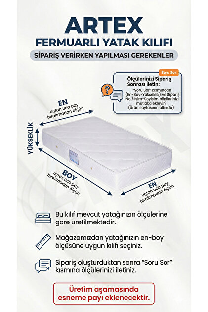 Artex Kılıf İnci 180x200Yatak Kılıfı Koruyucusu Yatak Örtüsü