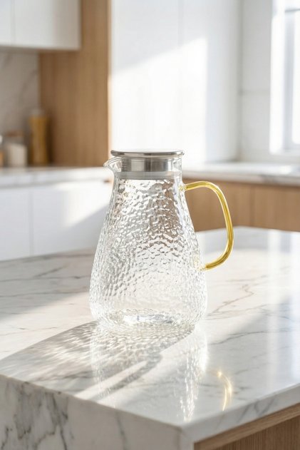PureGlass Metal Kapaklı Cam Sürahi - 2050 ml