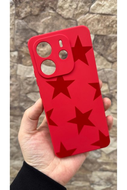 Redmi Note 14 Compatible Red Star Silicone Shock Absorbing Classic Protective Rubber Case