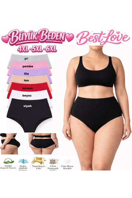 Women's Panties, Women's Plus Size High Waist Bato Panties 7-Pack Multicolor