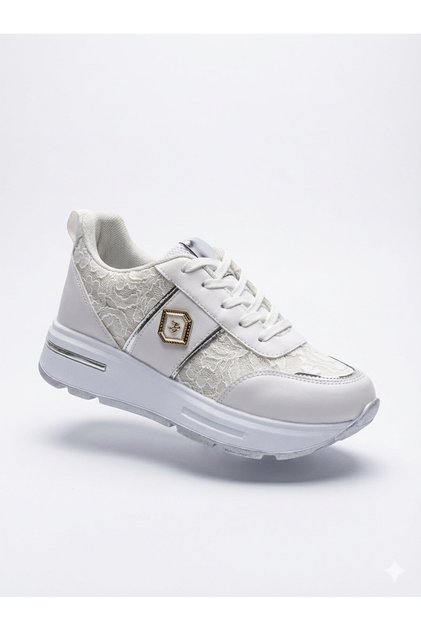 Women's Lace Patterned Thick Heeled Sneaker Shoes Alves-0873