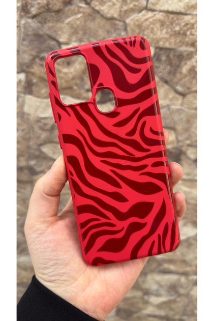 Samsung Galaxy A21S Compatible Red Zebra Patterned Silicone Shock-Absorbing Classic Protective Rubber Case
