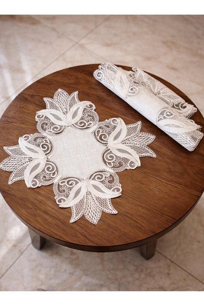 Living Room Set Napkin 2-Piece Kayla Linen French Lace Borderless Dowry Living Room Set Napkin
