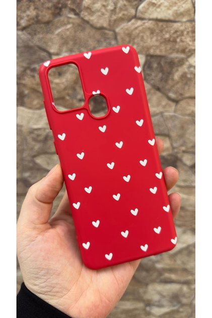 Samsung Galaxy A21S Compatible Mini White Heart Patterned Silicone Shock Absorbing Classic Protected Rubber Case