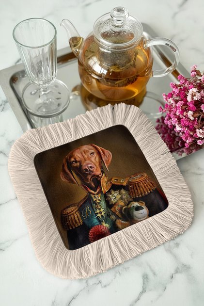 Noble Portrait Fringed Bohemian Presentation Napkin - Artistic Retro Brown Beige Coaster Tissue