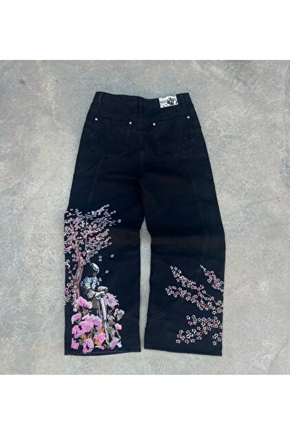 Weekeep Sakura Çiçeği Nakışlı Unisex Jean Pantolon - Fiyatı, Yorumları