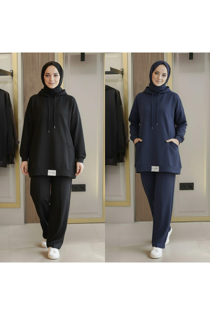 Set de 2 piese pentru femei, cu glugă, stil hijab, bluză și pantaloni