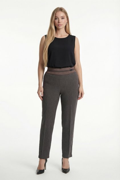 Women's Brown Summer Trousers with Ribbed Waist and Hidden Zipper at the Hem, with Accessories