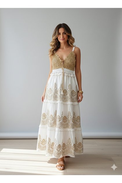 Bohemian Style, Festival Style Layered Design Dress with Sequin and Embroidery Details
