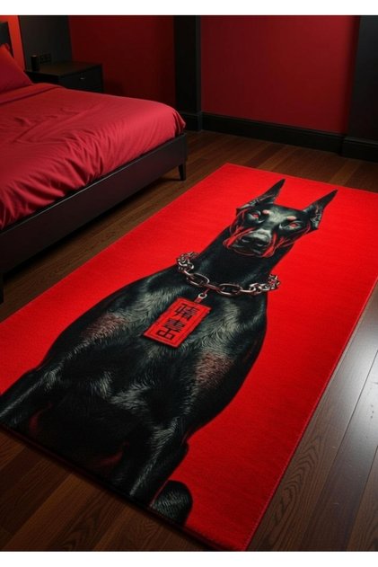 Doberman Desenli Halı - Yıkanabilir Kaymaz Taban Mutfak, Salon, Oda Halısı MDL319